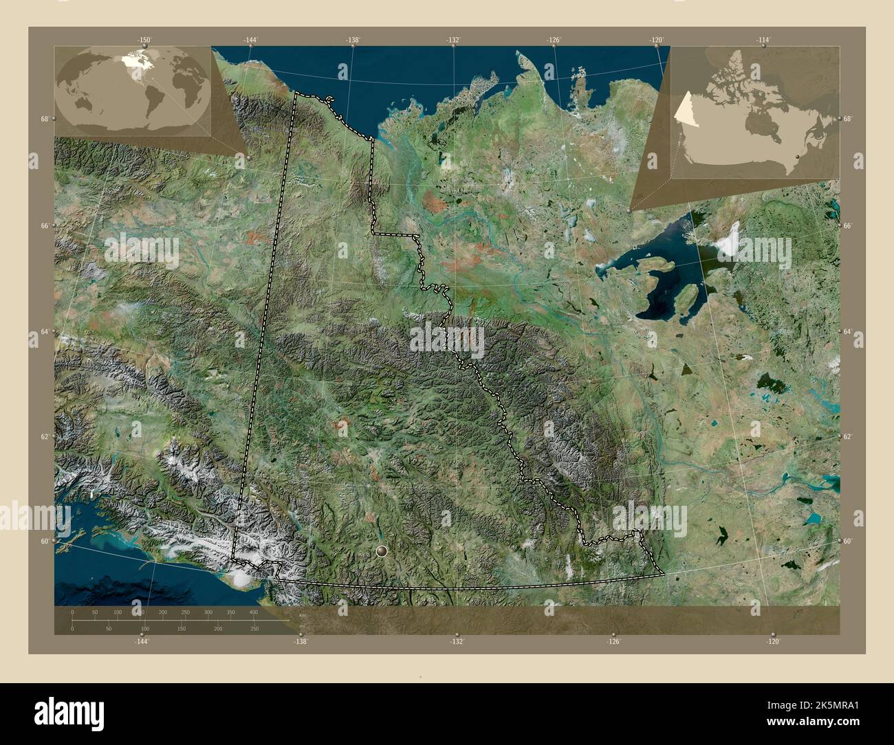 Yukon, territory of Canada. High resolution satellite map. Corner auxiliary location maps Stock Photo