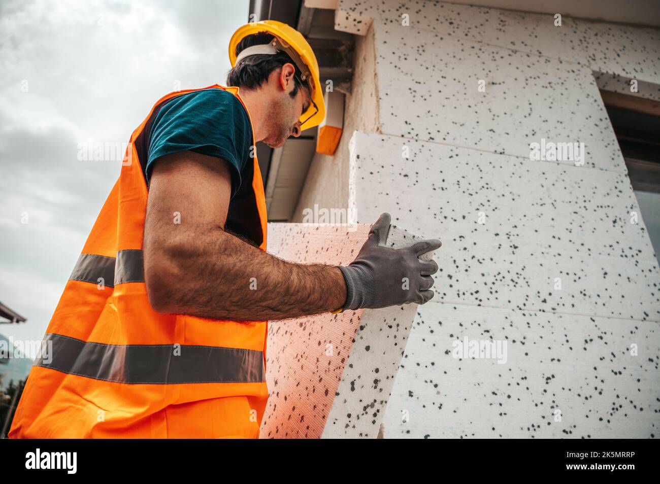 Polystyrene thermal cladding for energy saving on a construction site Stock Photo
