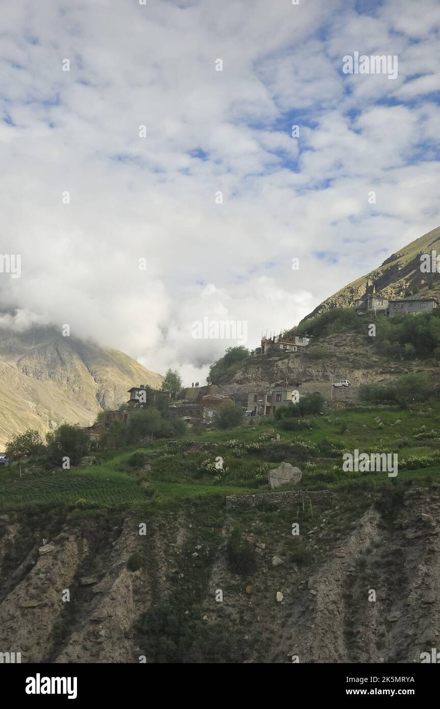 Beautiful view of village which located in the mountain of Lahaul and Spiti, Himachal Pradesh, India Stock Photo