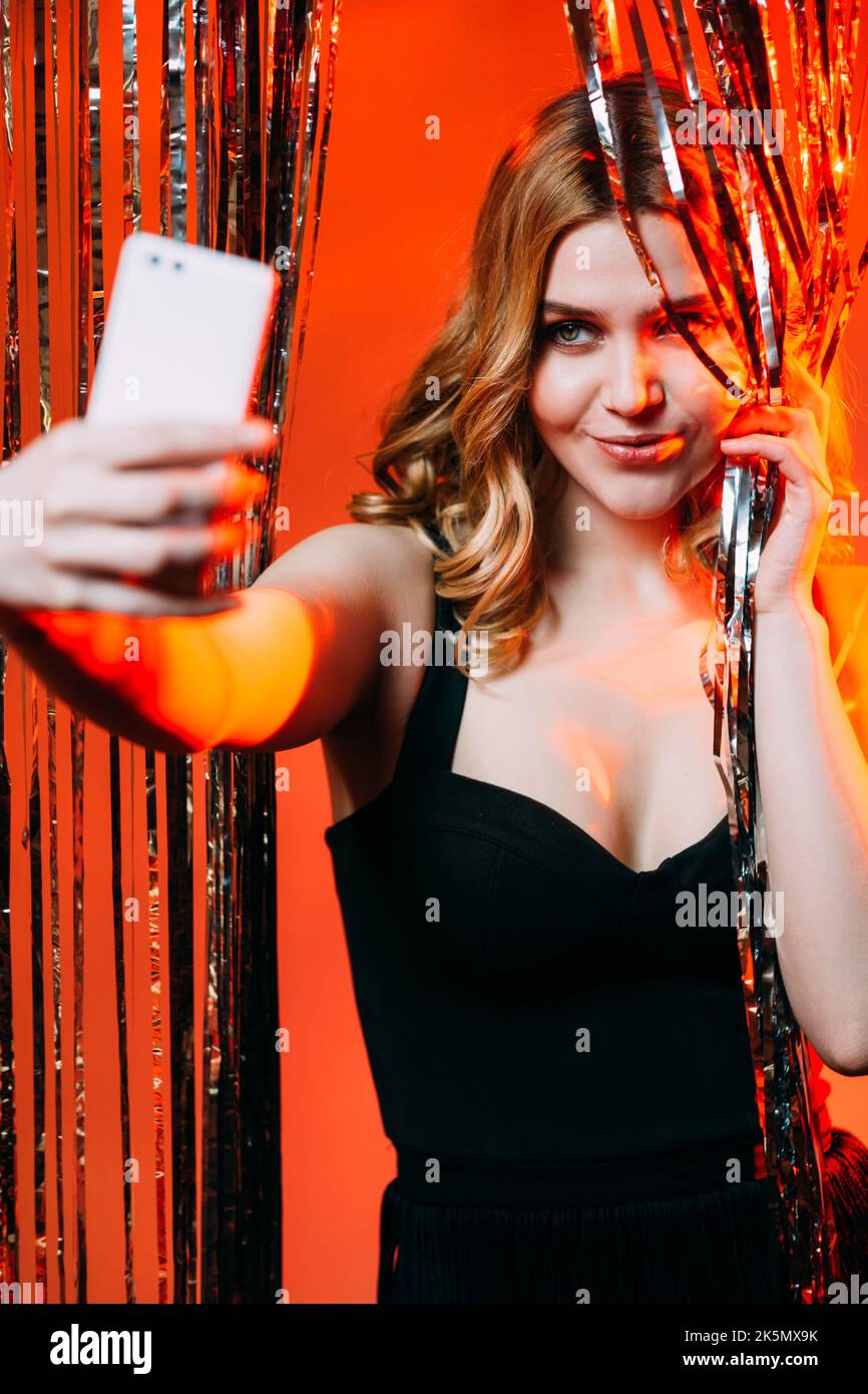 party selfie birthday woman festive mood holiday Stock Photo
