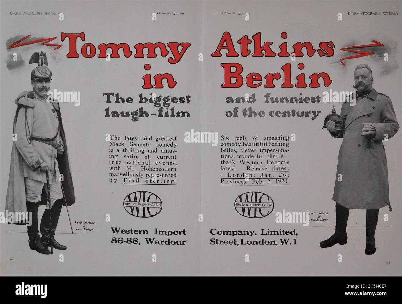 FORD STERLING as Kaiser Bill and BERT ROACH as Von Hindenburg in the Feature Comedy TOMMY ATKINS IN BERLIN (UK) / YANKEE DOODLE IN BERLIN (US) 1919 director F. RICHARD JONES story Mack Sennett Mack Sennett Comedies / Western Import Company Limited (UK) Stock Photo