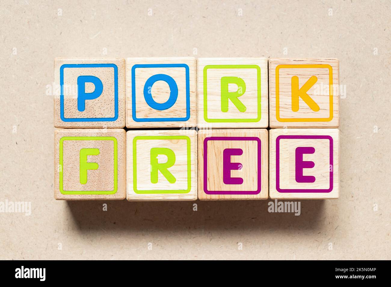 Color letter block in word pork free on wood background Stock Photo Alamy