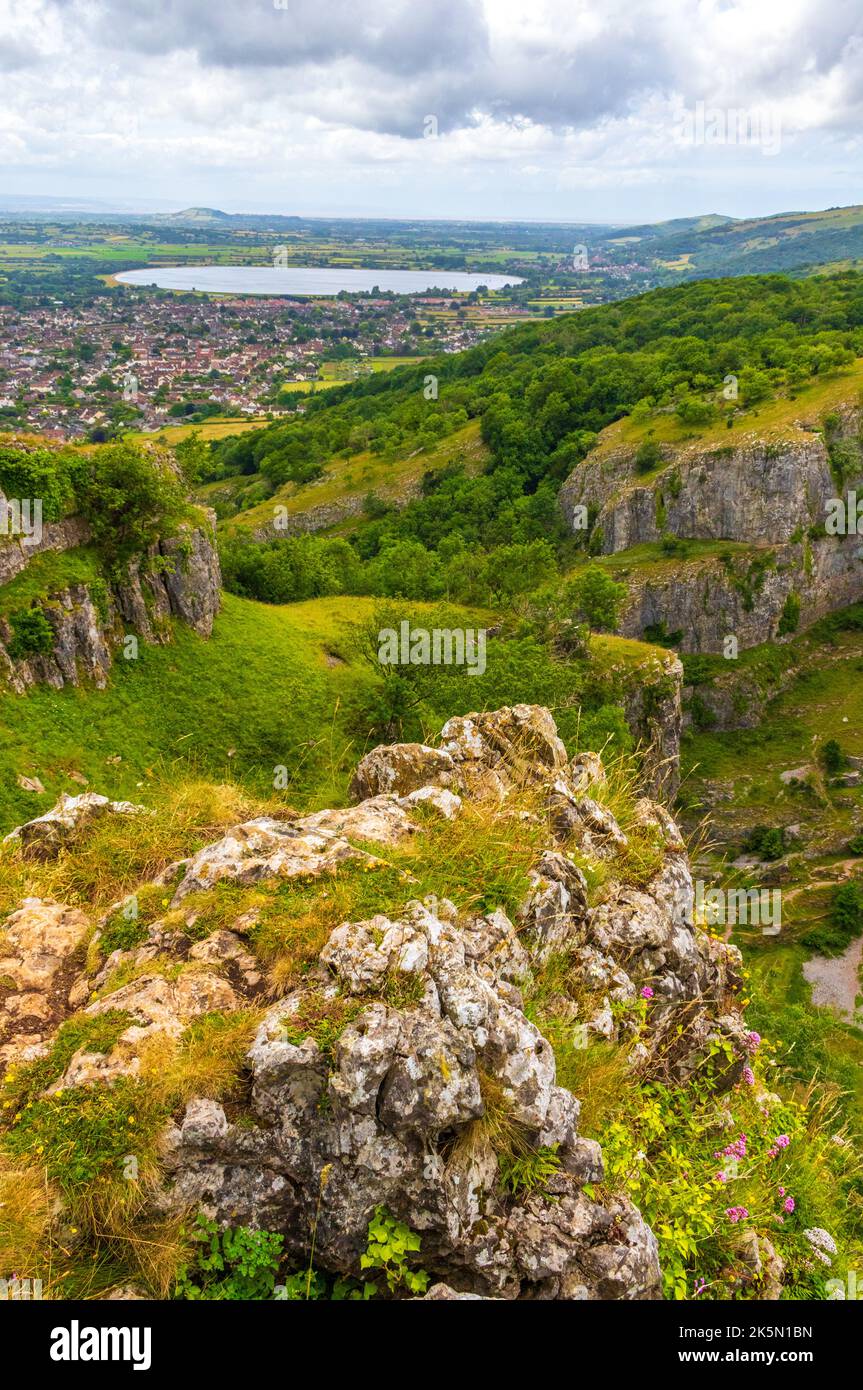 Scenic view of Mendip Hills and Cheddar Gorge is not only one of Britain's most spectacular natural landmarks an Area of Outstanding Natural Beauty Stock Photo