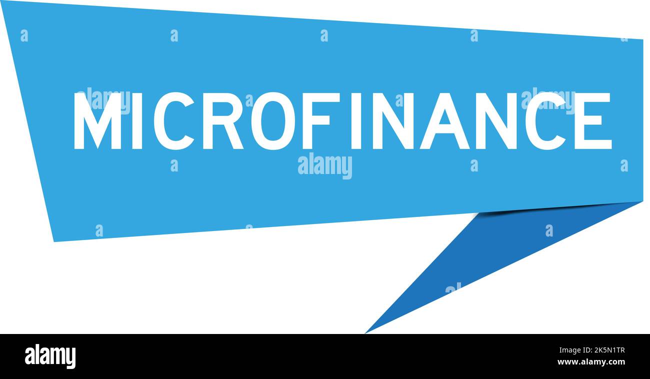 Blue color speech banner with word microfinance on white background Stock Vector