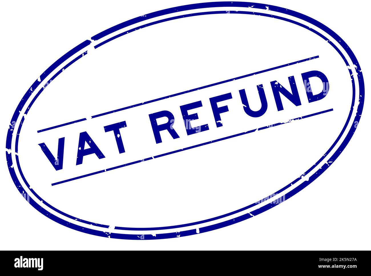 Grunge blue vat refund word oval rubber seal stamp on white background