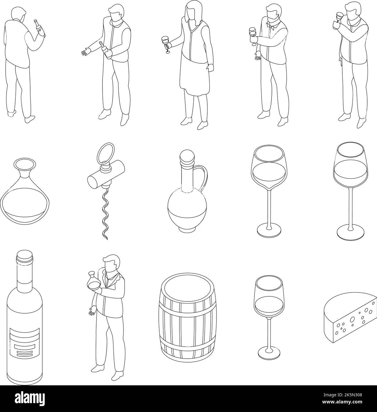 Sommelier icons set. Isometric set of sommelier vector icons outline 
