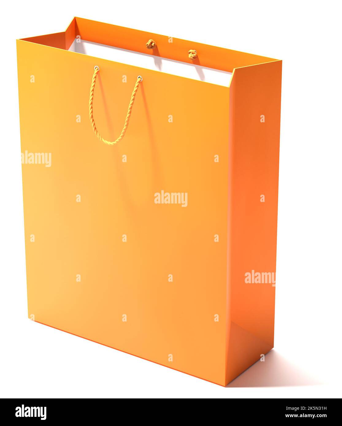 Blank orange shopping bag isolated on a white background with shadow ...