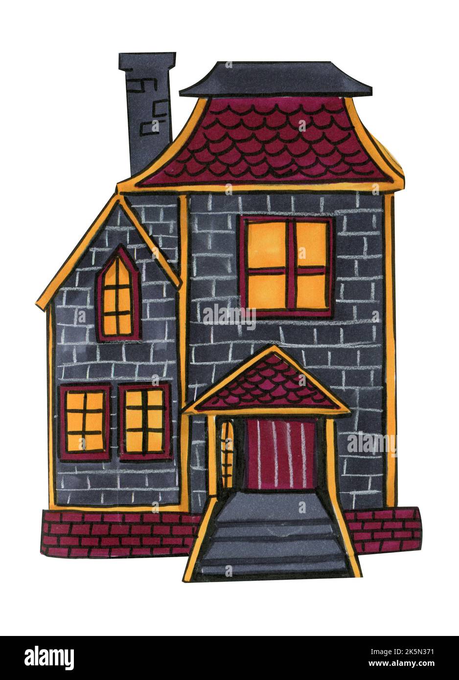 Halloween cute houses hand drawn watercolor element Stock Photo