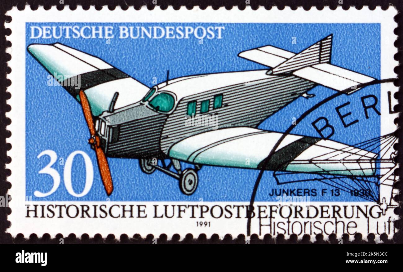 GERMANY CIRCA 1991 a stamp printed in Germany shows Junkers F13