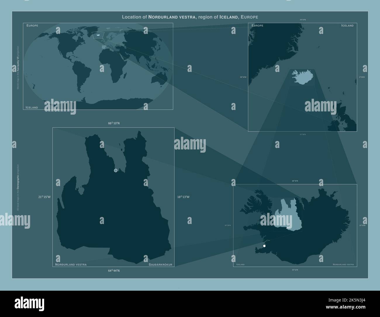 Norurland vestra, region of Iceland. Diagram showing the location of