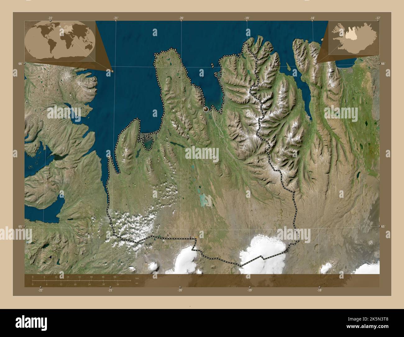 Norurland vestra, region of Iceland. Low resolution satellite map. Corner auxiliary location maps Stock Photo