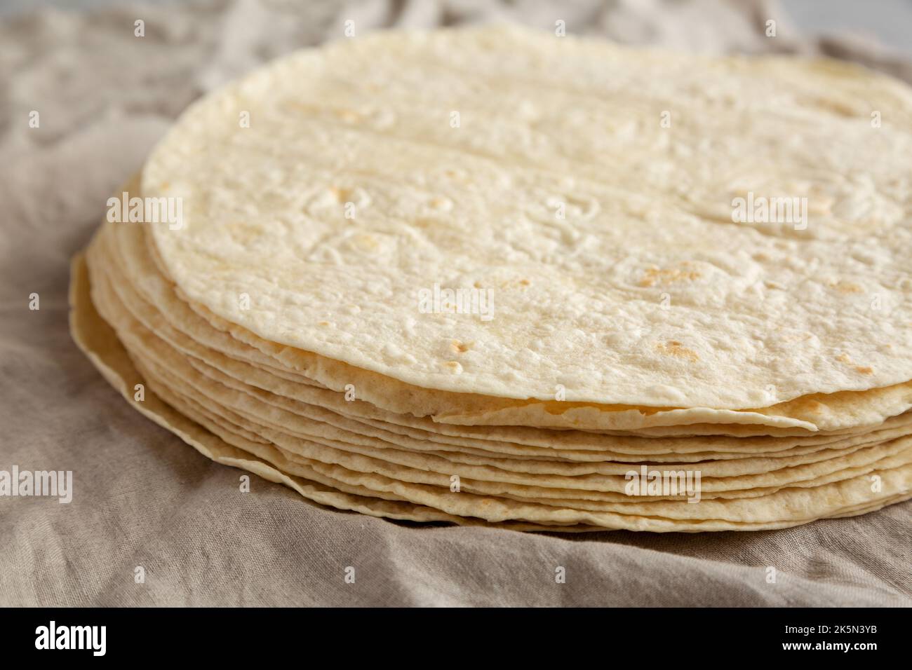 Homemade Wheat Flour Tortillas In A Stack Side View Close Up Stock