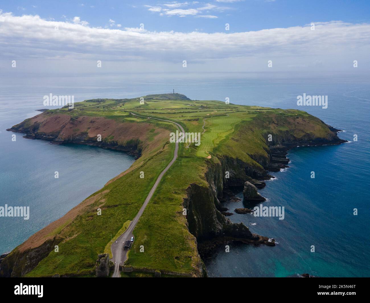 Ireland, Kinsale. The Old Head Of Kinsale areal shot, daylight. At 18