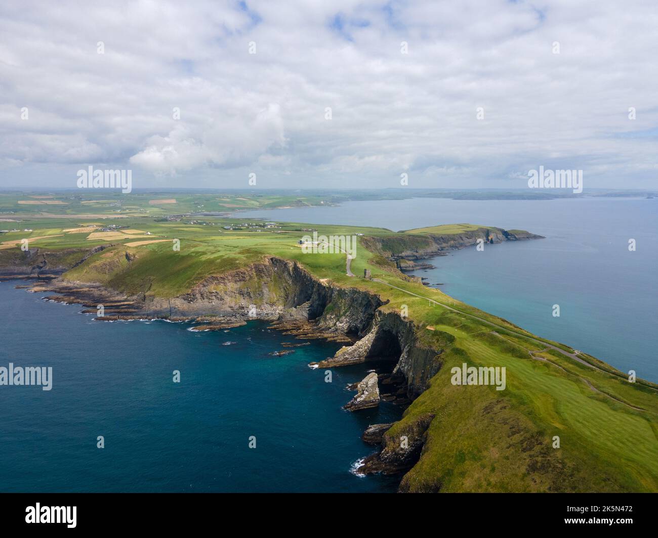 Ireland, Kinsale. The Old Head Of Kinsale areal shot, daylight. At 18