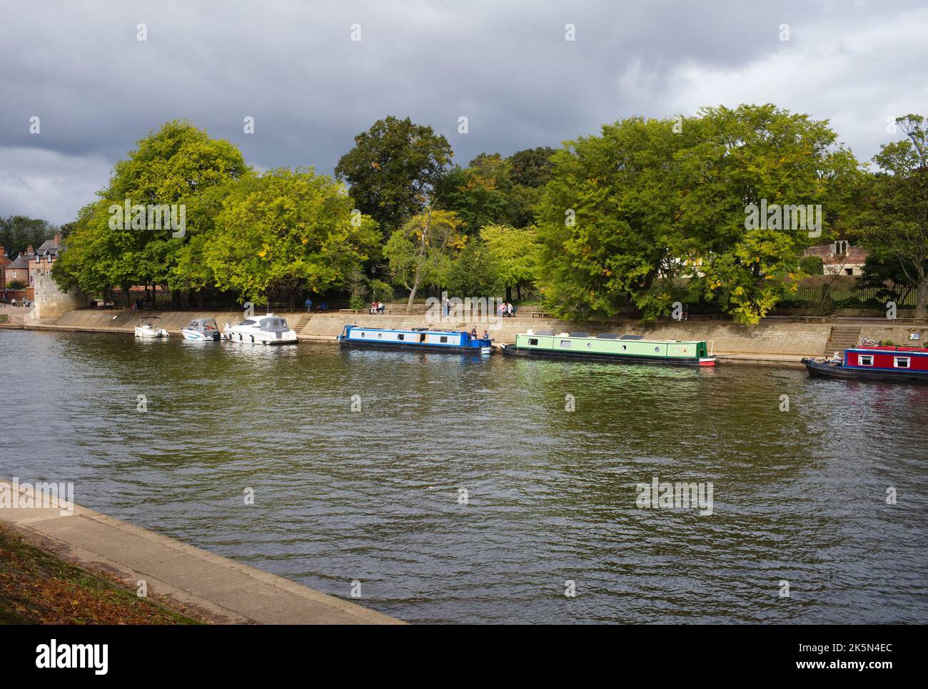 Narrowboats moored on the river Ouse in the centre of York Stock Photo