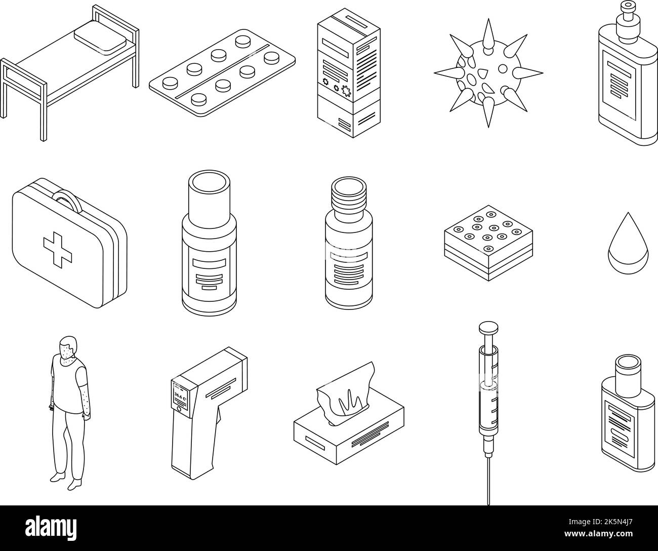 Chicken pox icons set. Isometric set of chicken pox vector icons