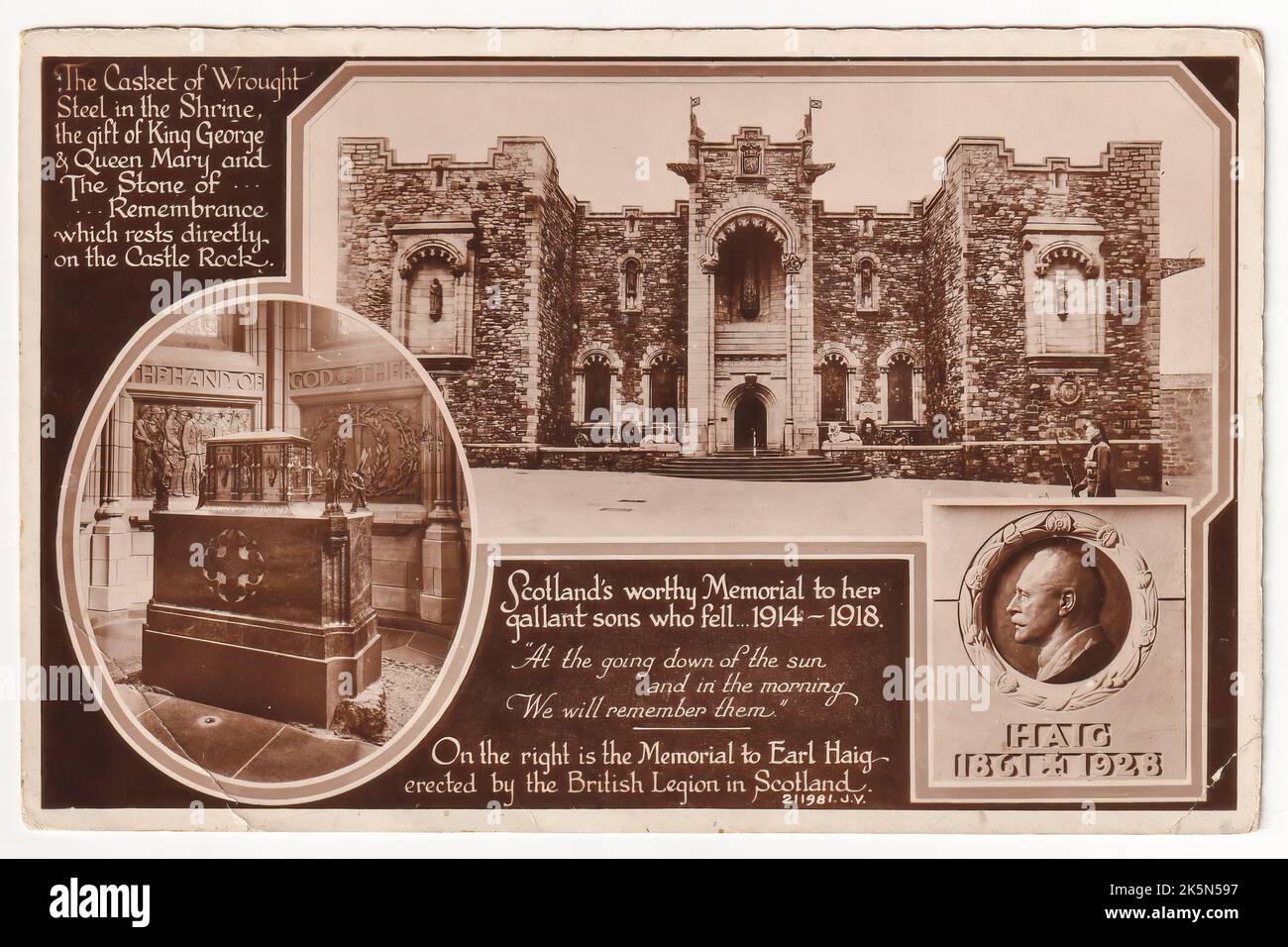 The Scottish National War Memorial on a postcard from 1931, Edinburgh Castle, Scotland, UK Stock Photo