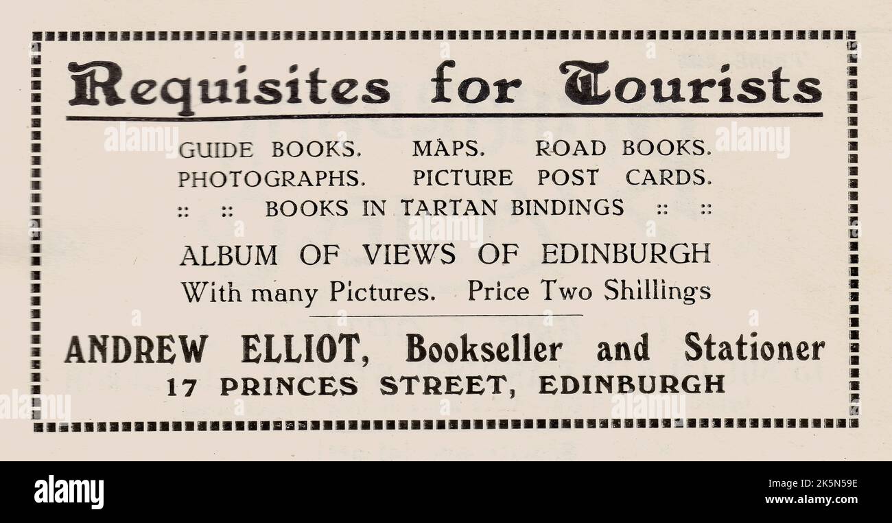 Vintage advert for Andrew Elliot, Bookseller and Stationer, Edinburgh, Scotland, UK Stock Photo