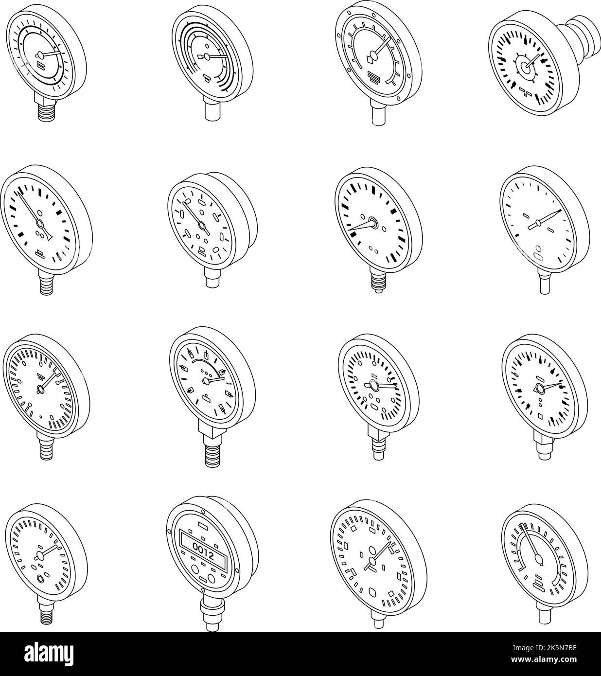 Manometer icons set. Isometric set of manometer vector icons outline