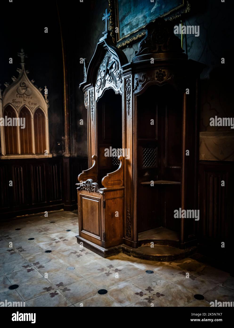 The confessional in Collegiale Notre Dame, Beaune, Burgundy, France. Stock Photo