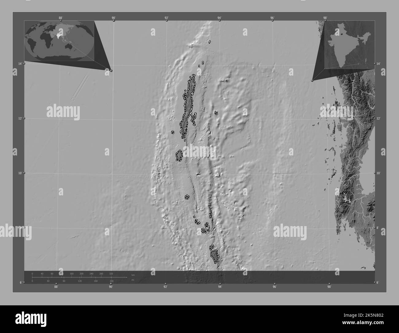 Andaman and Nicobar union territory - Andaman And Nicobar Union Territory Of India Bilevel Elevation Map With Lakes And Rivers Corner Auxiliary Location Maps 2K5N802 