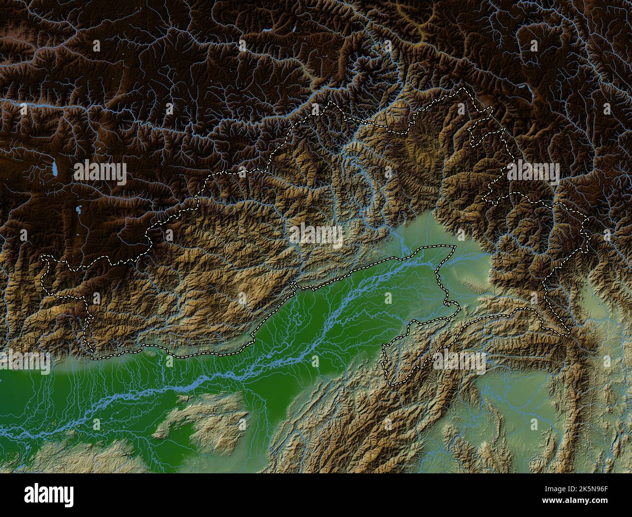 Arunachal Pradesh, state of India. Colored elevation map with lakes and rivers Stock Photo Alamy
