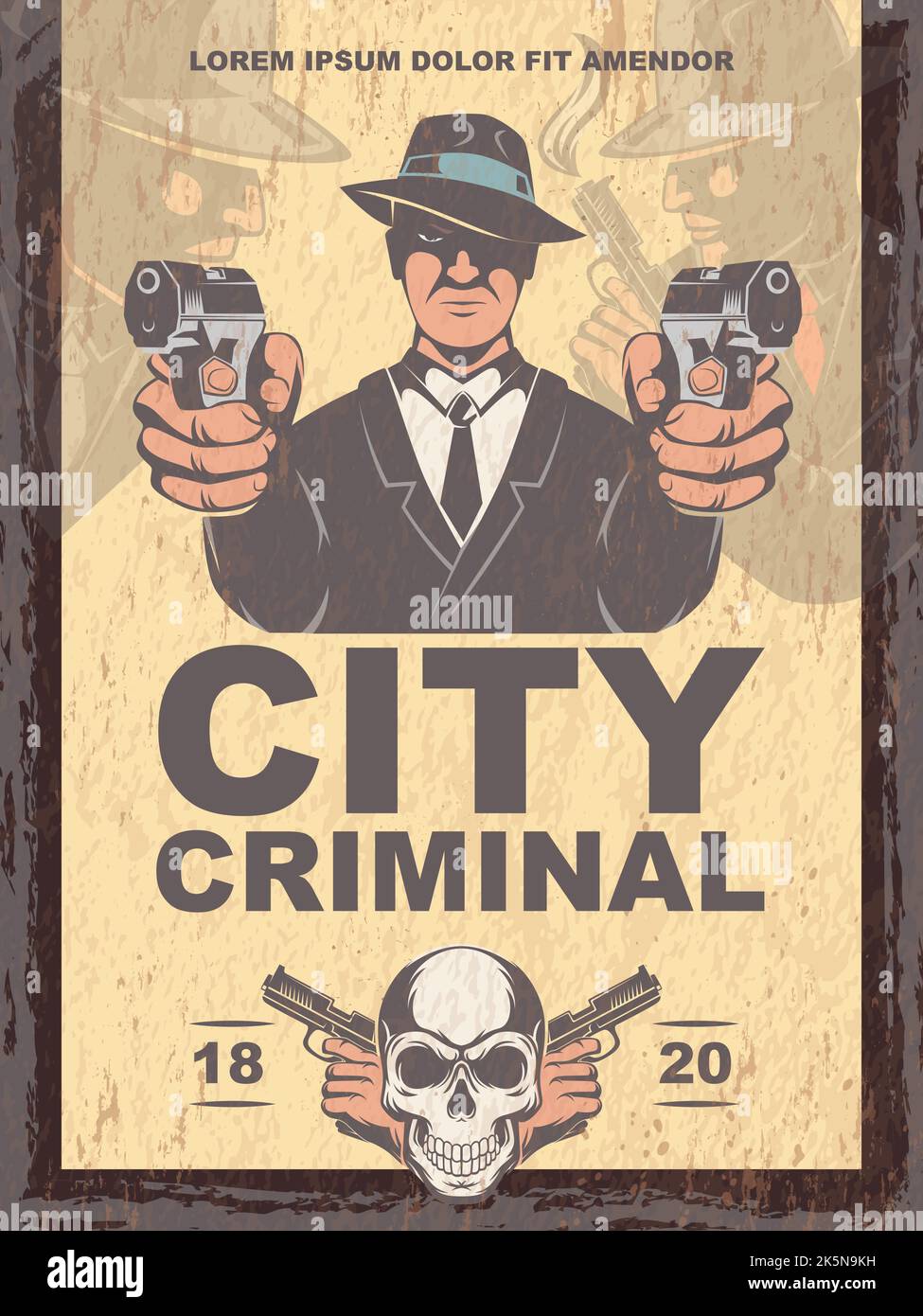 Criminal poster. mafia gangsta game invitation placard template with place for text Stock Vector