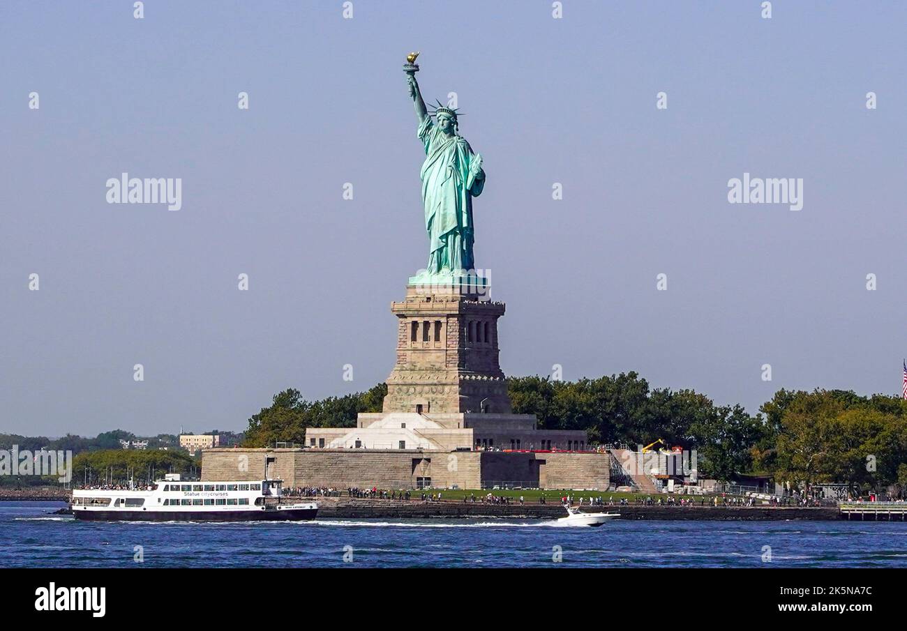 New York, USA. 10/0702022 New York City, NY View of the Statue of Liberty on the Hudson River in