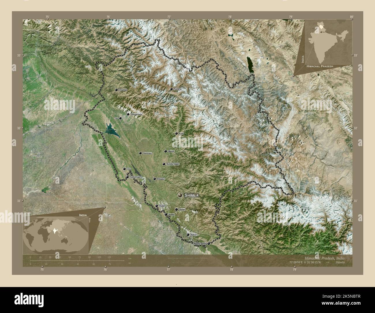 Hp Map Himachal Pradesh, union territory of India. High resolution satellite ...