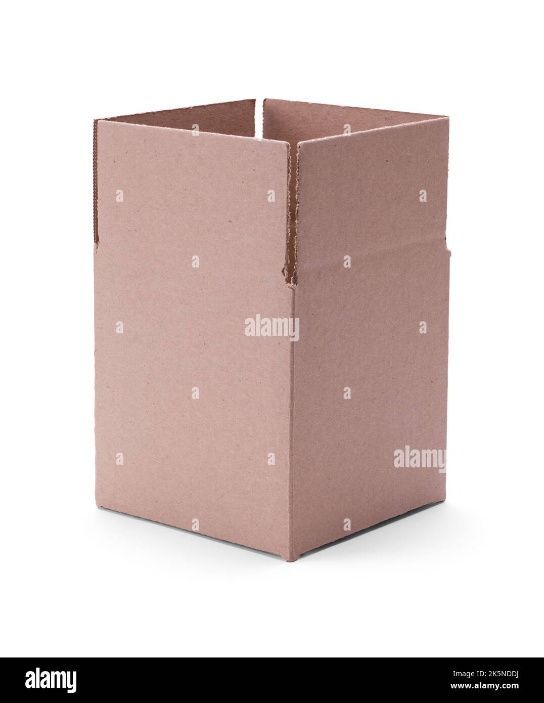 Small Open Cardboard Box Cut Out on White. Stock Photo