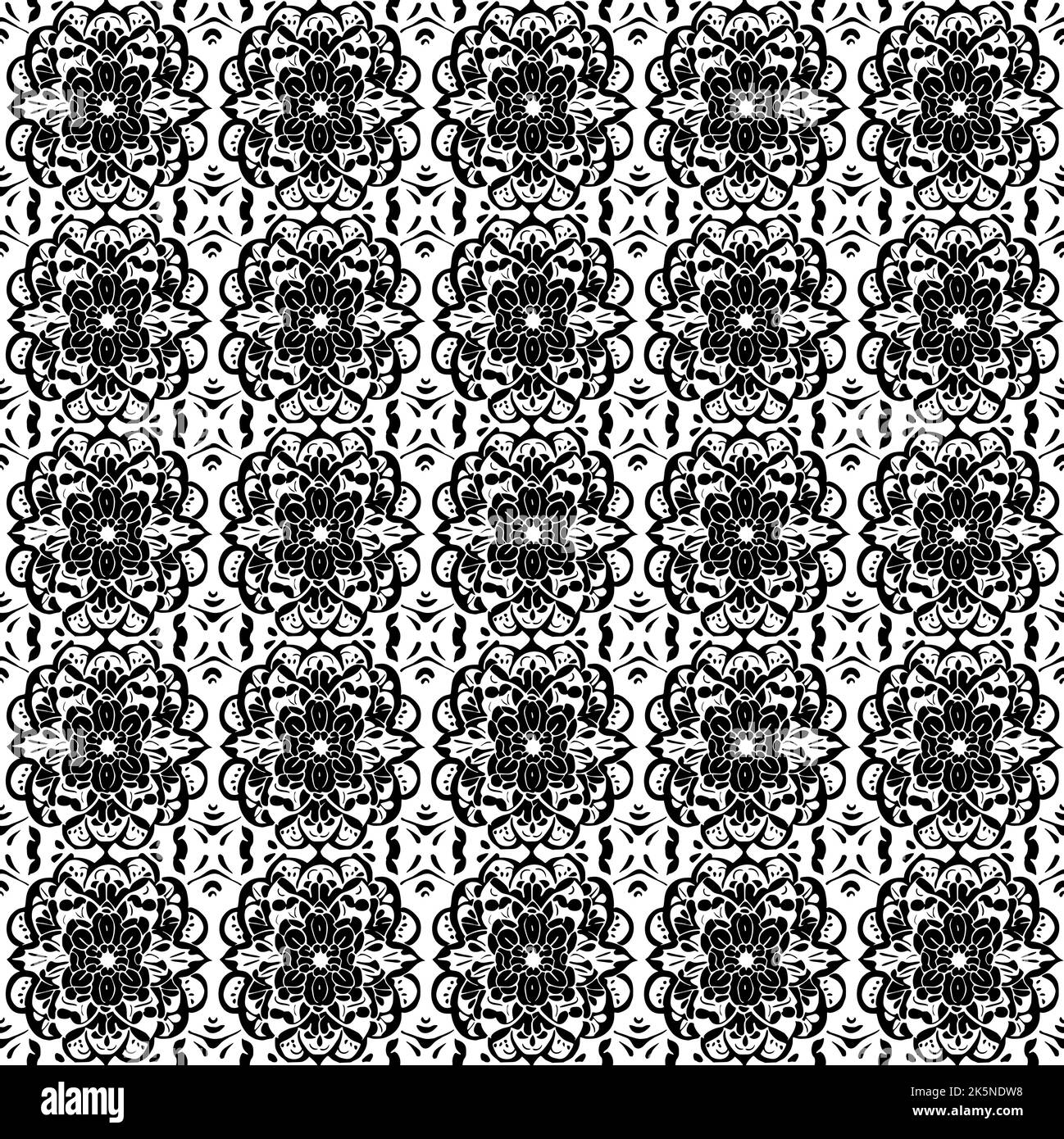 Seamless vector line art pattern made of flowers, black and white Stock ...