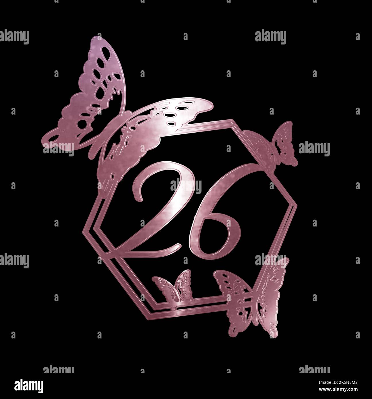 3d illustration number 30 rose gold with butterflies birthday black background Stock Photo