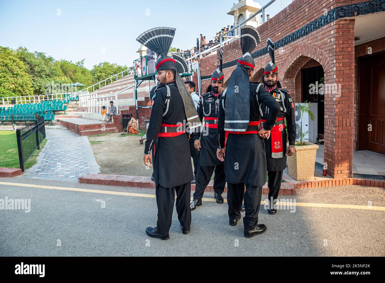 Pakistan Rangers before the lowering of the flag ceremony, Wagah border, Pakistan Stock Photo