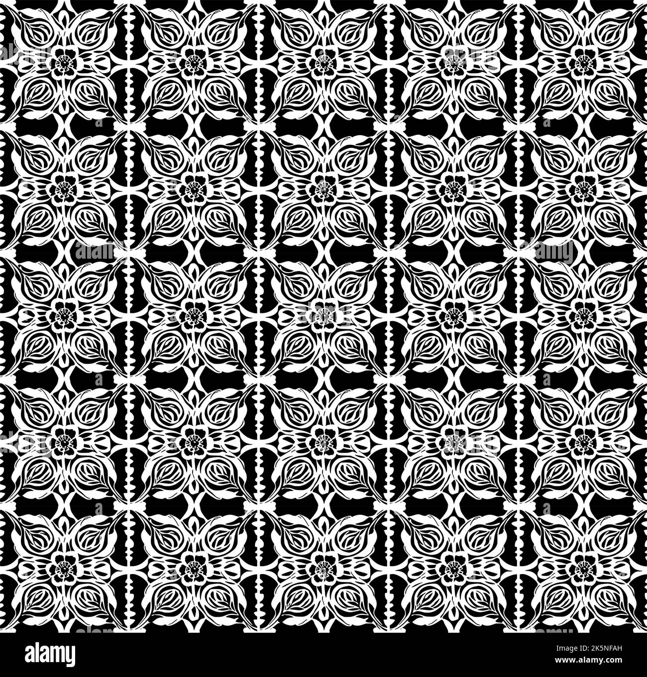 Seamless vector line art pattern made of flowers, black and white Stock ...
