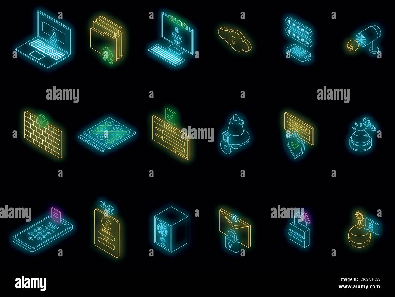 Password protection icons set. Isometric set of password protection ...