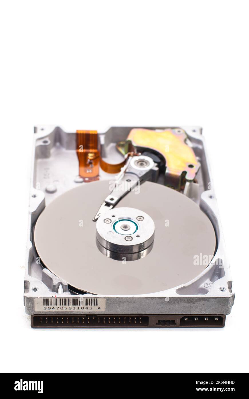 real open hard drive isolated on white ackground Stock Photo