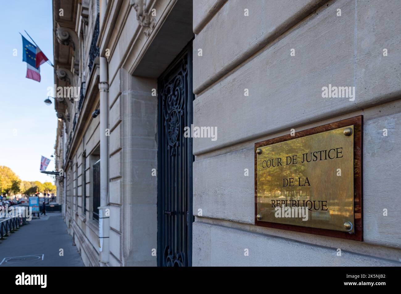 Entrance to the Cour de Justice de la République, a French jurisdiction competent to try crimes or misdemeanors committed by members of the government Stock Photo