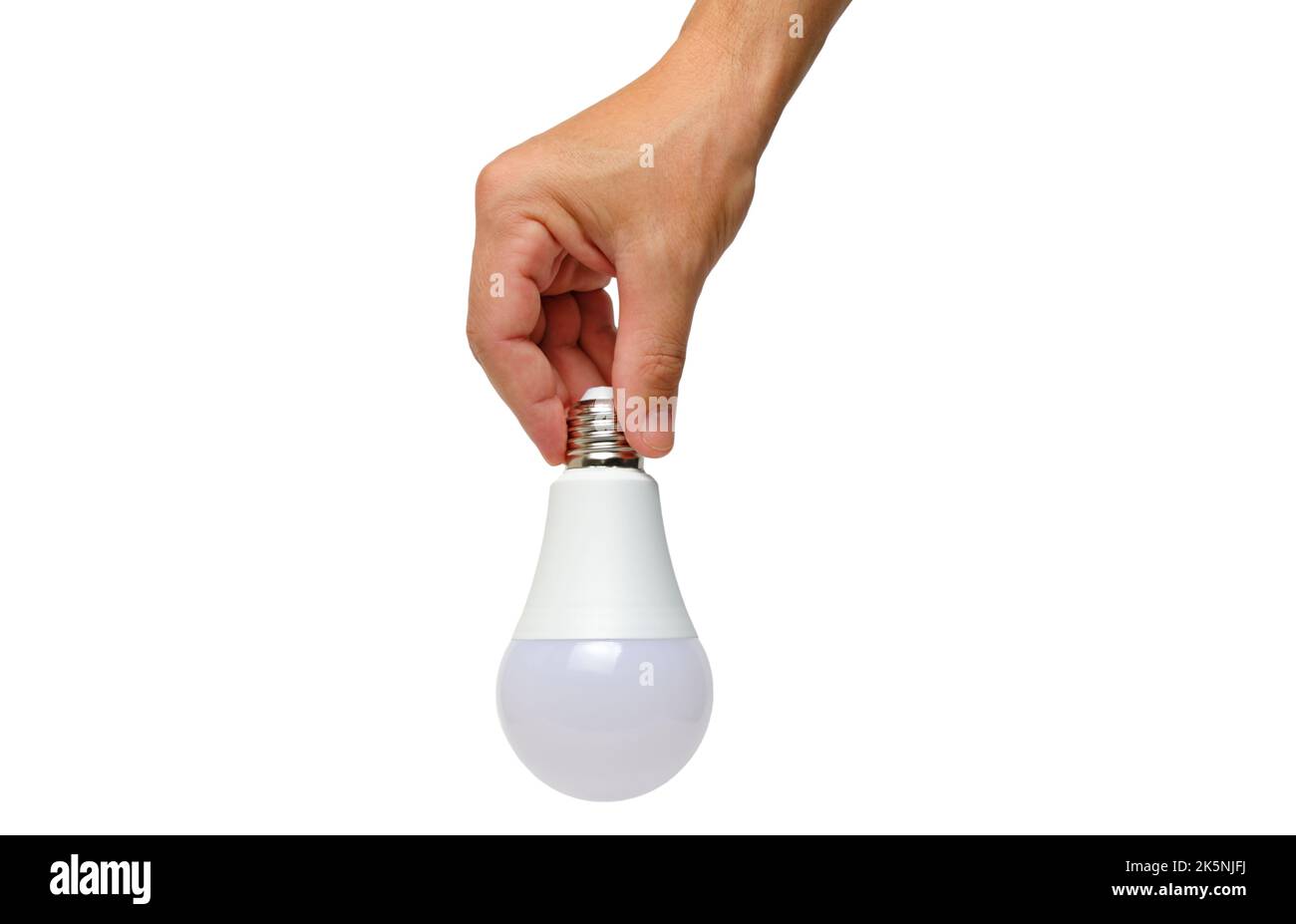 LED eco light bulb in hand on white background Stock Photo