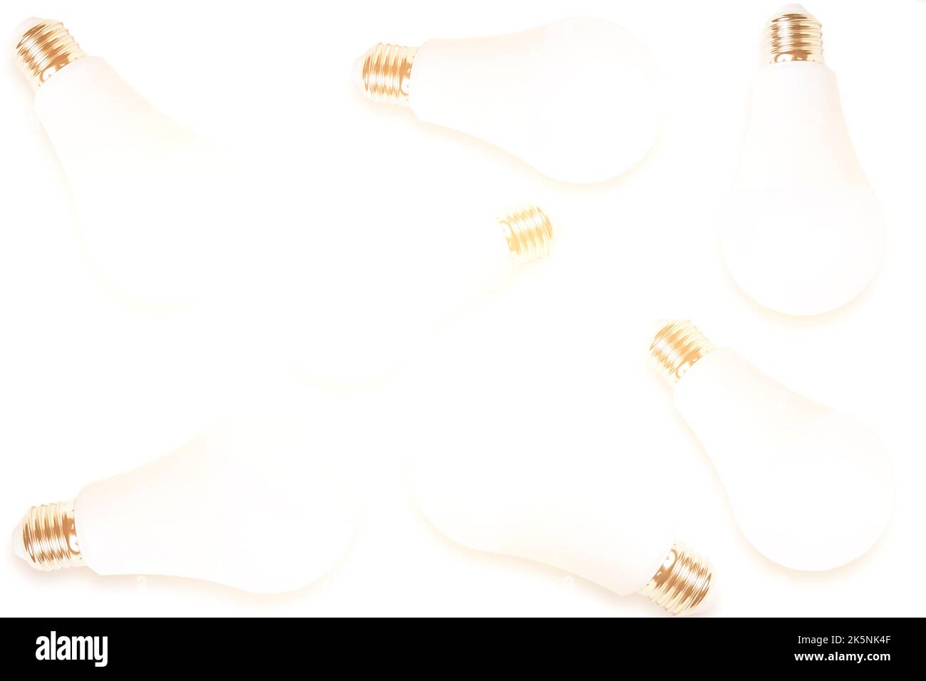 Abstract background, burning LED eco friendly light bulbs on white background Stock Photo