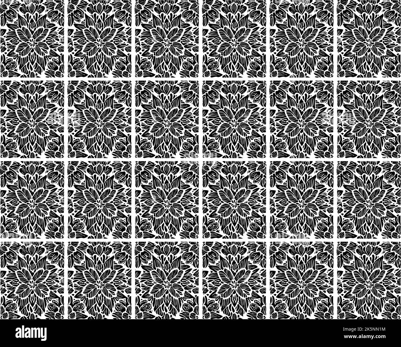 Seamless vector line art pattern made of flowers, black and white Stock ...