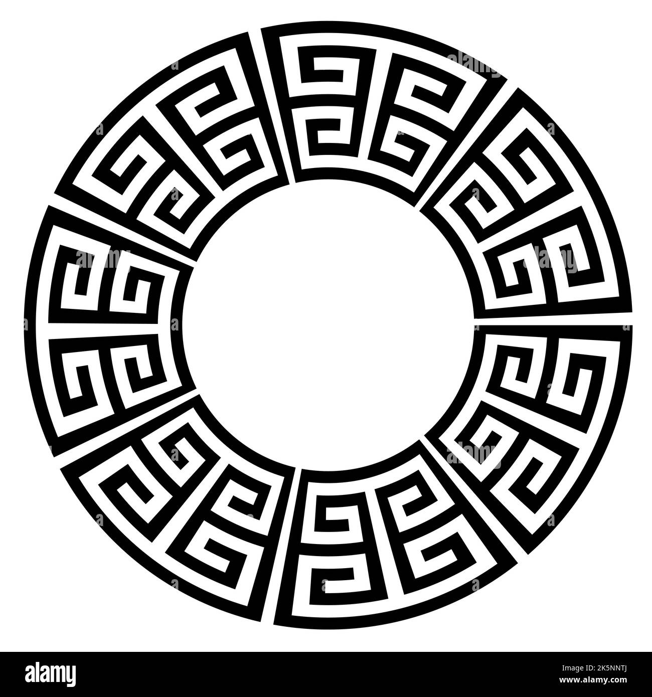 Ancient Greek key black frame pattern, round antique border from Greece