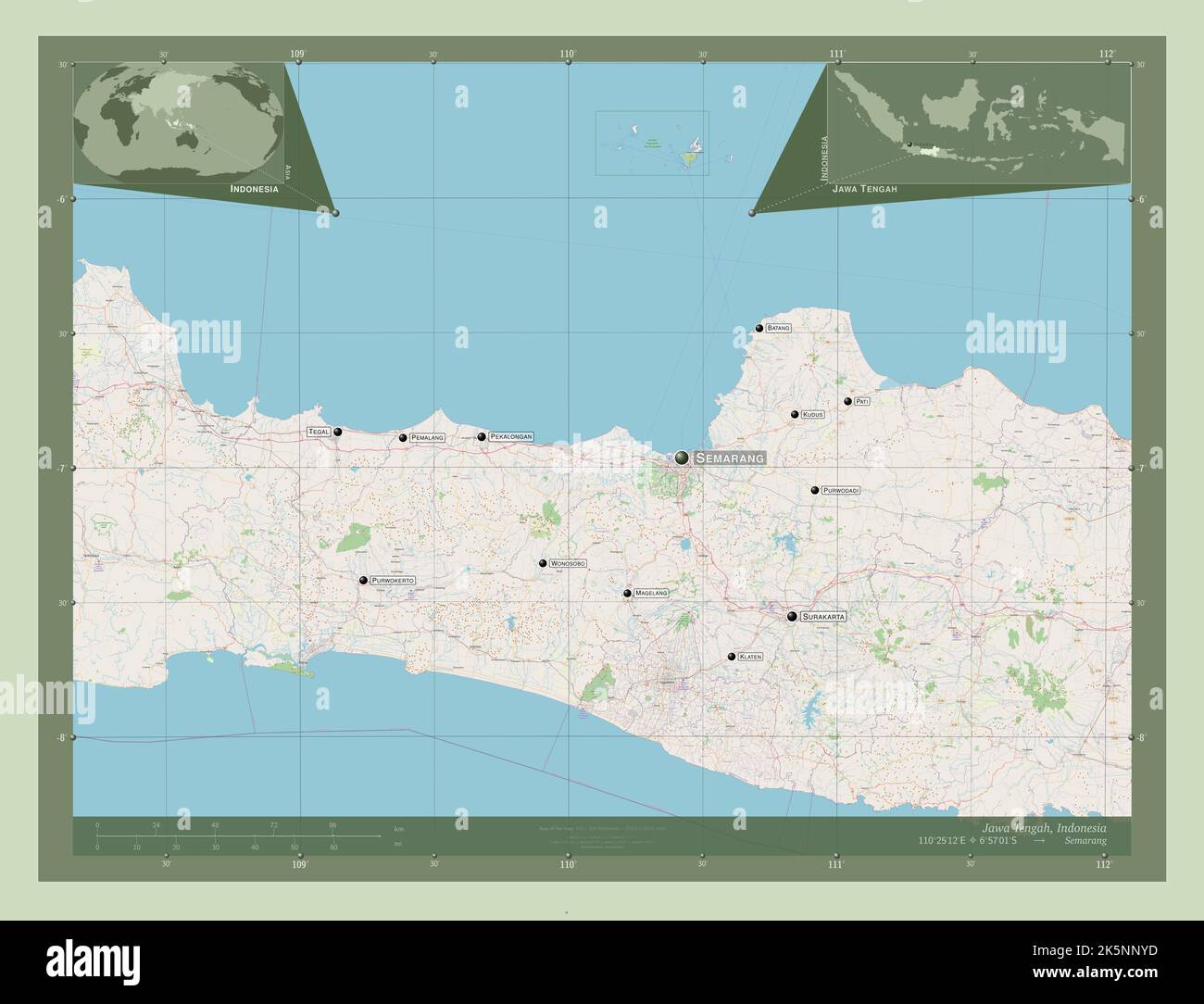 Jawa Tengah, City Of Indonesia. Open Street Map. Locations And Names Of 