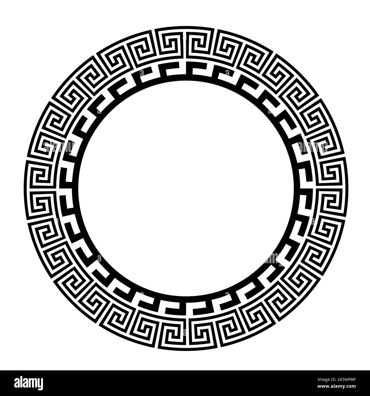 Ancient Greek key black frame pattern, round antique border from Greece