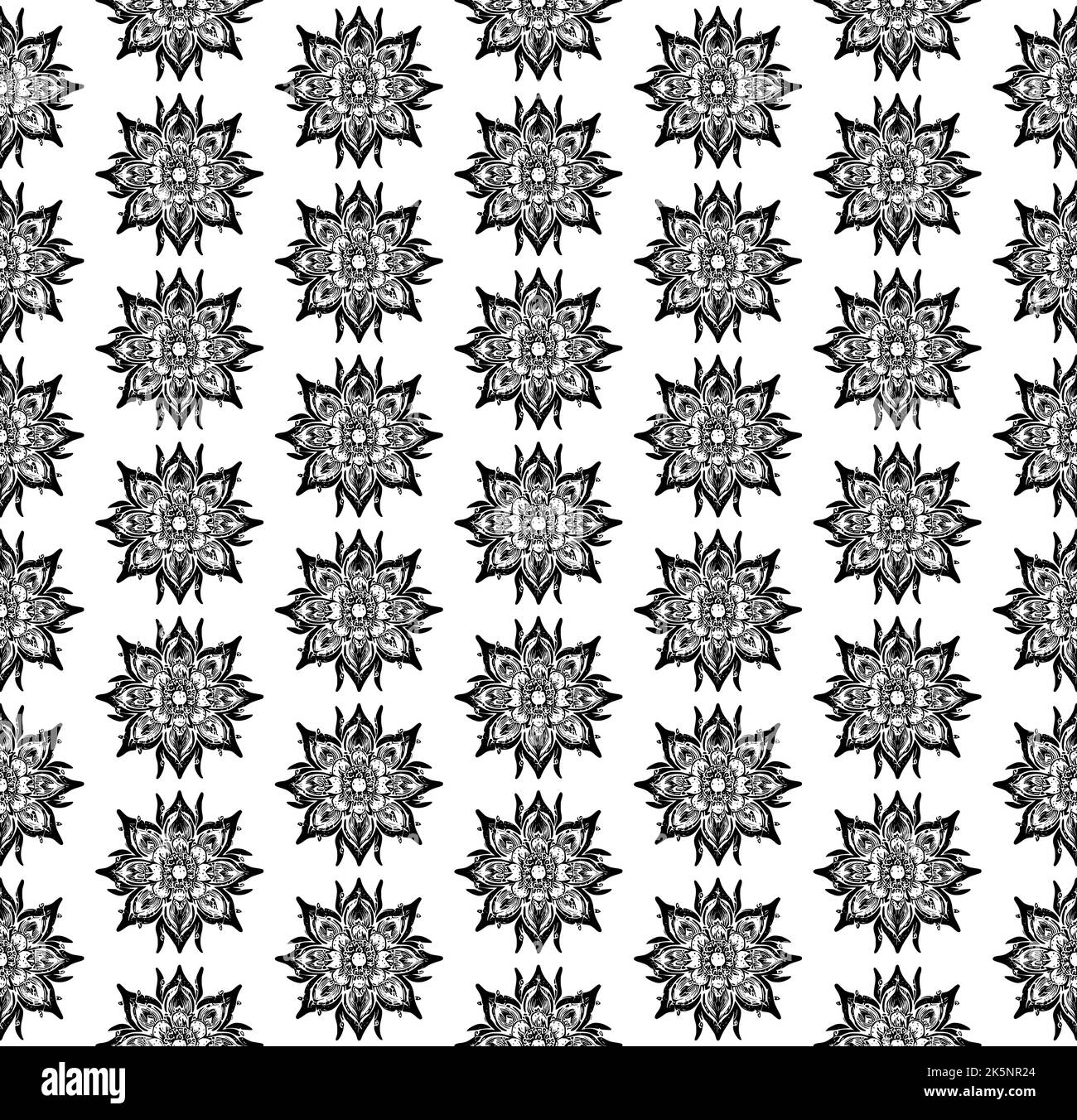 Seamless vector line art pattern made of flowers, black and white Stock ...