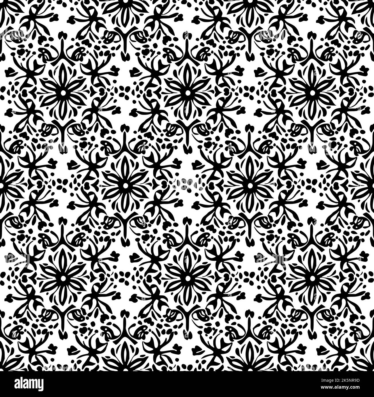 Seamless vector line art pattern made of flowers, black and white Stock ...
