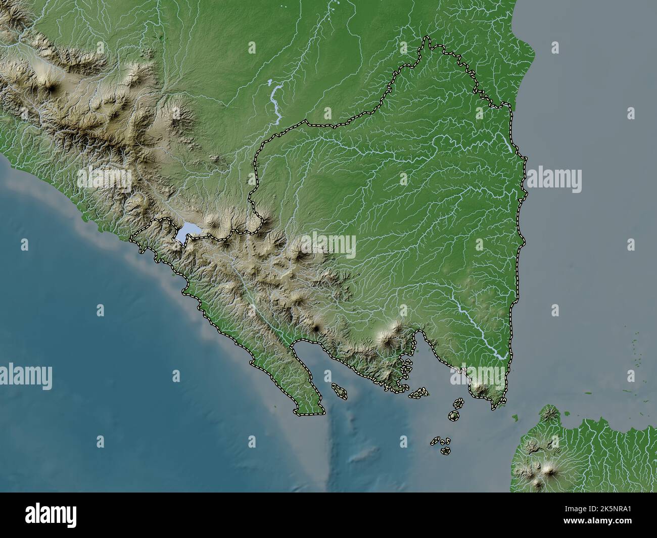 Lampung, province of Indonesia. Elevation map colored in wiki style with lakes and rivers Stock Photo