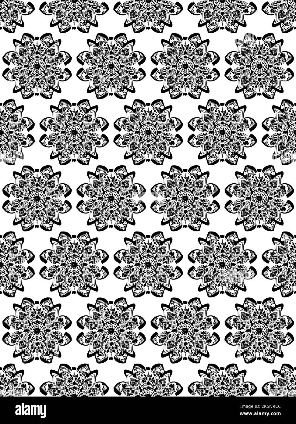 Seamless vector line art pattern made of flowers, black and white Stock ...