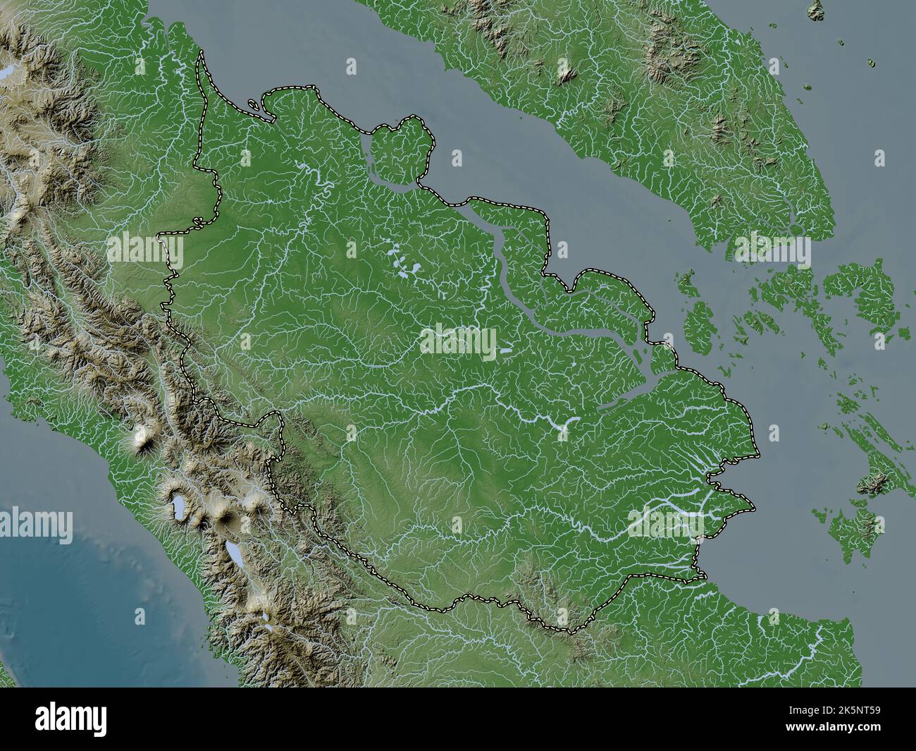 Riau, province of Indonesia. Elevation map colored in wiki style with lakes and rivers Stock Photo