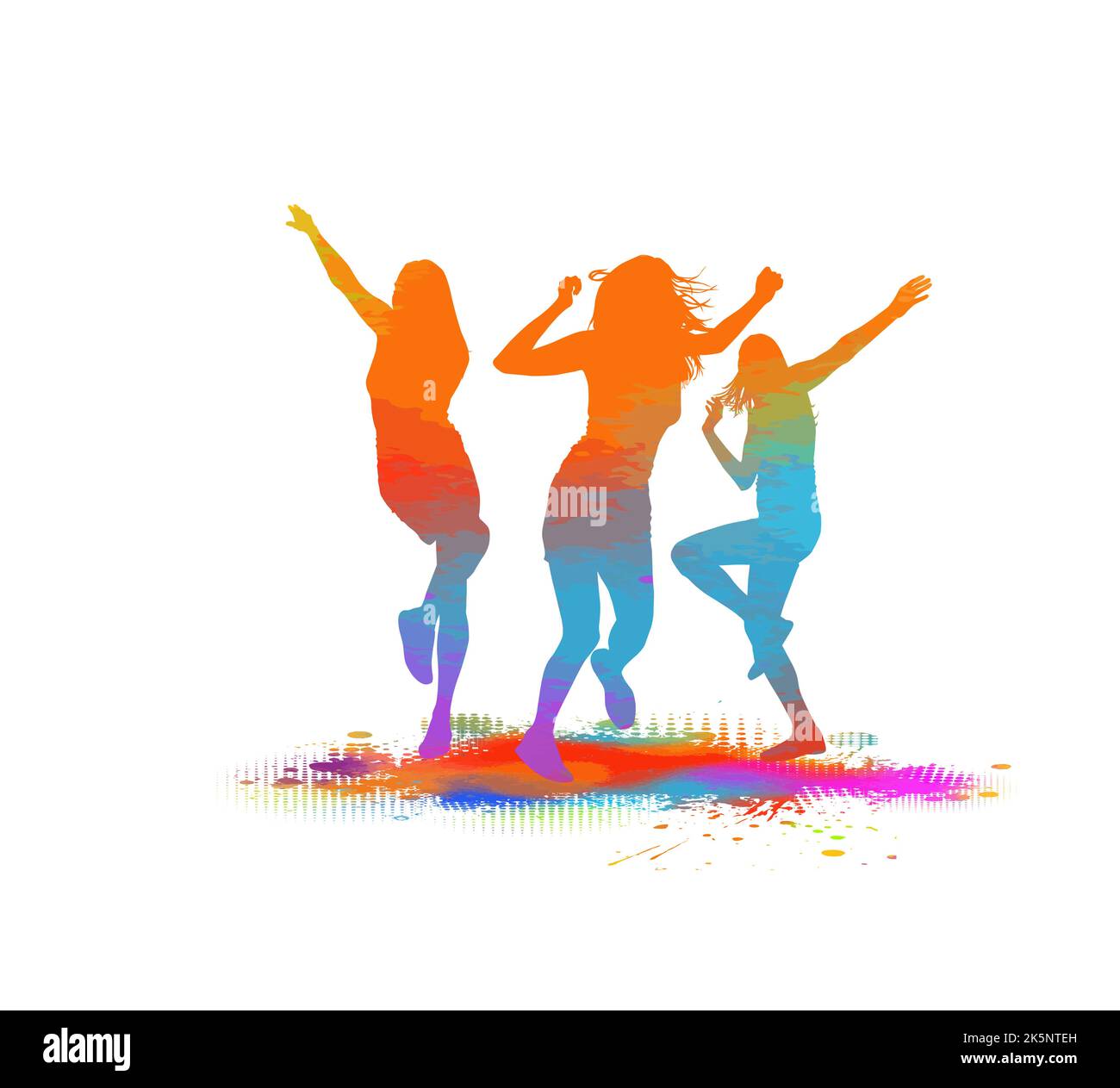vector isolated colorful silhouette of a dancing girls Stock Vector