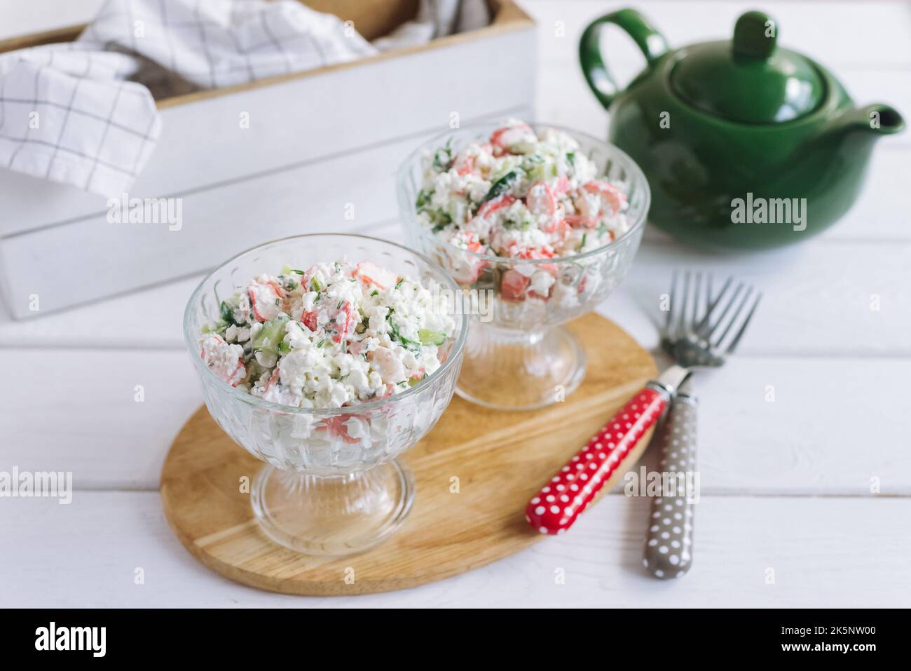 Cottage Cheese Crab Salad. Tender and light salad with cottage cheese